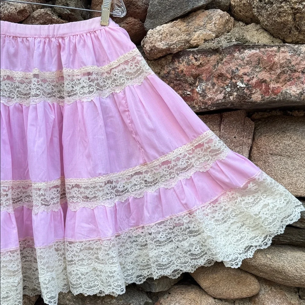 Vintage Chic Pink & Lace Full-Circle Skirt tutu square-dance retro rockabilly - Picture 5 of 14
